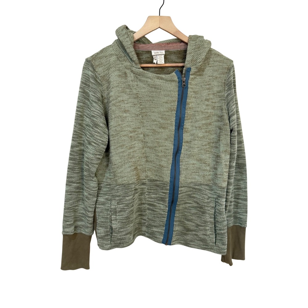 Matilda Jane Hoodie Large Olive Green Asymmetric Zip Textured Knit
